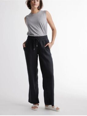 Quince Black Wide-Leg Linen Pants